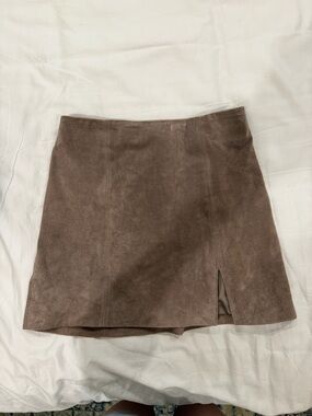 Blank NYC Taupe Suede Mini Skirt with Front Slit